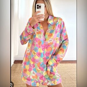 PRICE FIRM NO OFFERS Show Me Your MuMu Multicolor Candy Heart Print Pajama Shirt